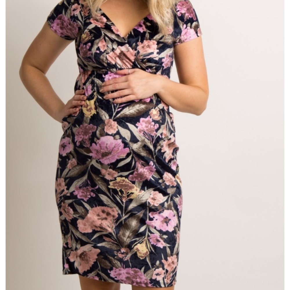 Pinkblush navy velvet floral wrap dress size M